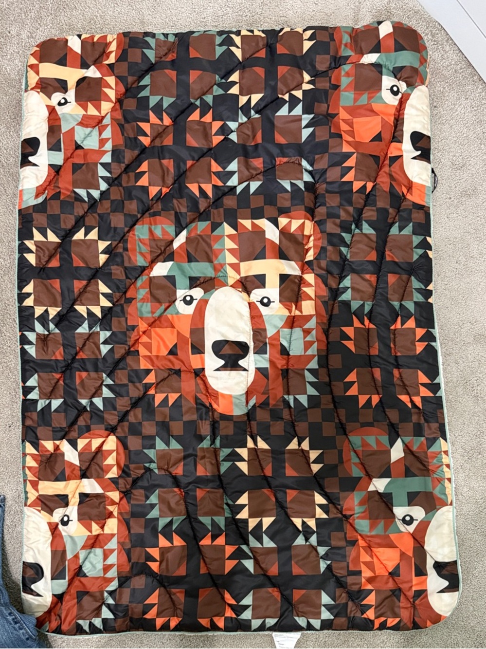 Patchwork Bear Quilted Throw - Orange, Brown & Teal
